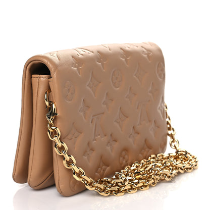 Louis Vuitton Lambskin Embossed Monogram Pochette Coussin Camel 3 of 10
