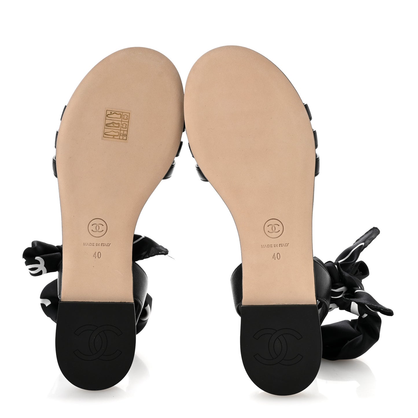 Lambskin Silk CC Wrap Ankle Flat Sandals 40 Black