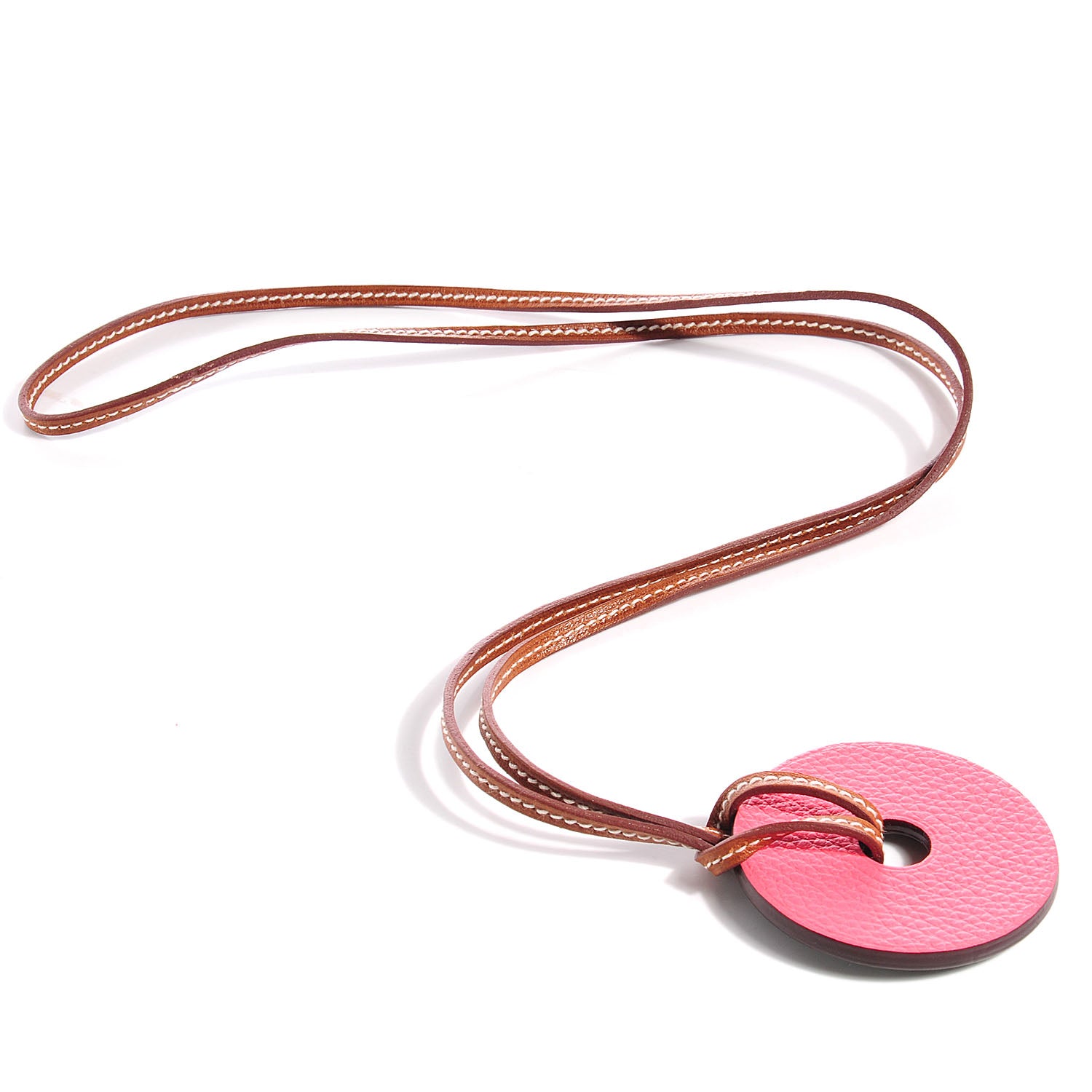 Hermes Petit H Togo Epsom Rond PM Necklace Rose Lipstick Vert Anglais 3 of 5
