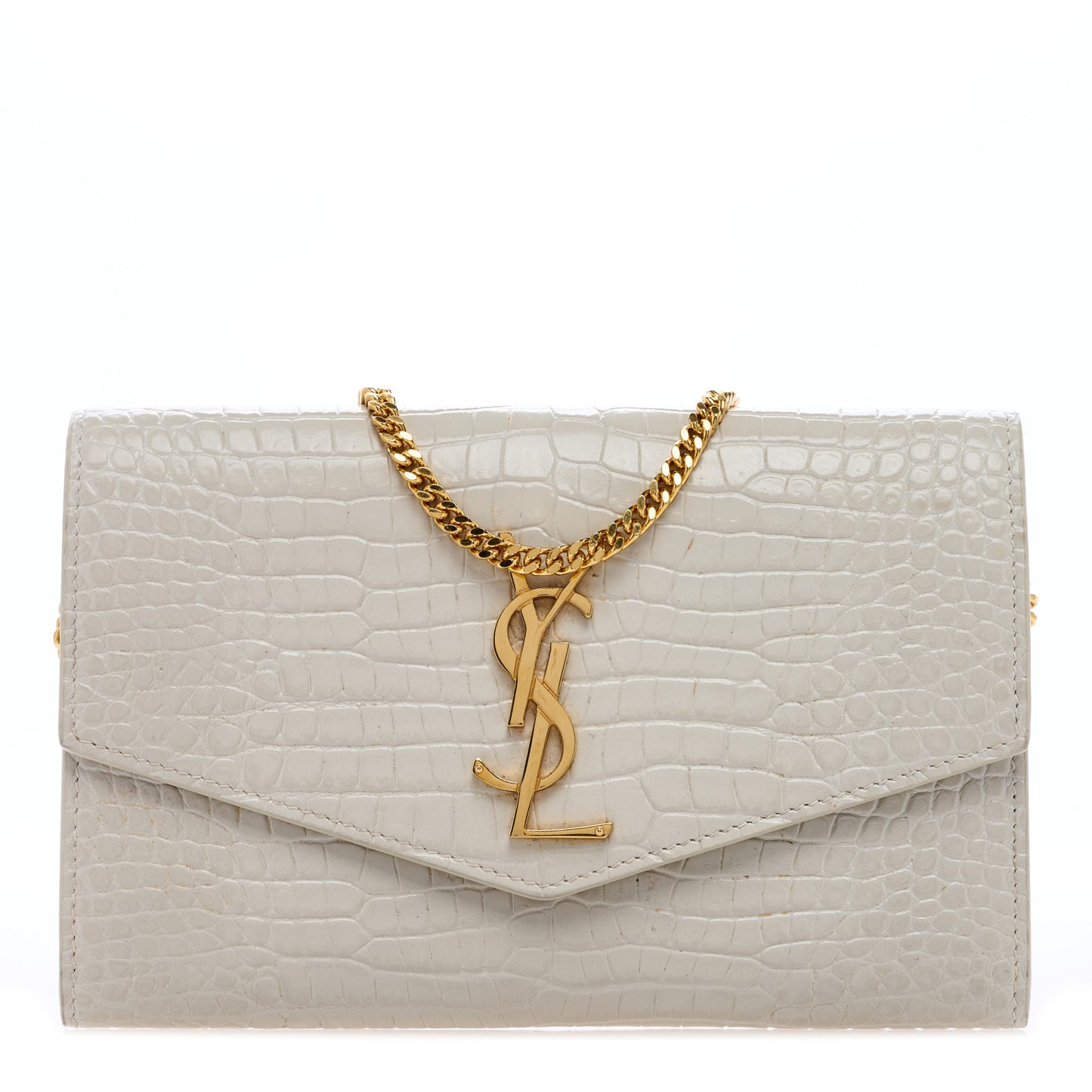 Calfskin Crocodile Embossed Monogram Uptown Chain Wallet Crema Soft