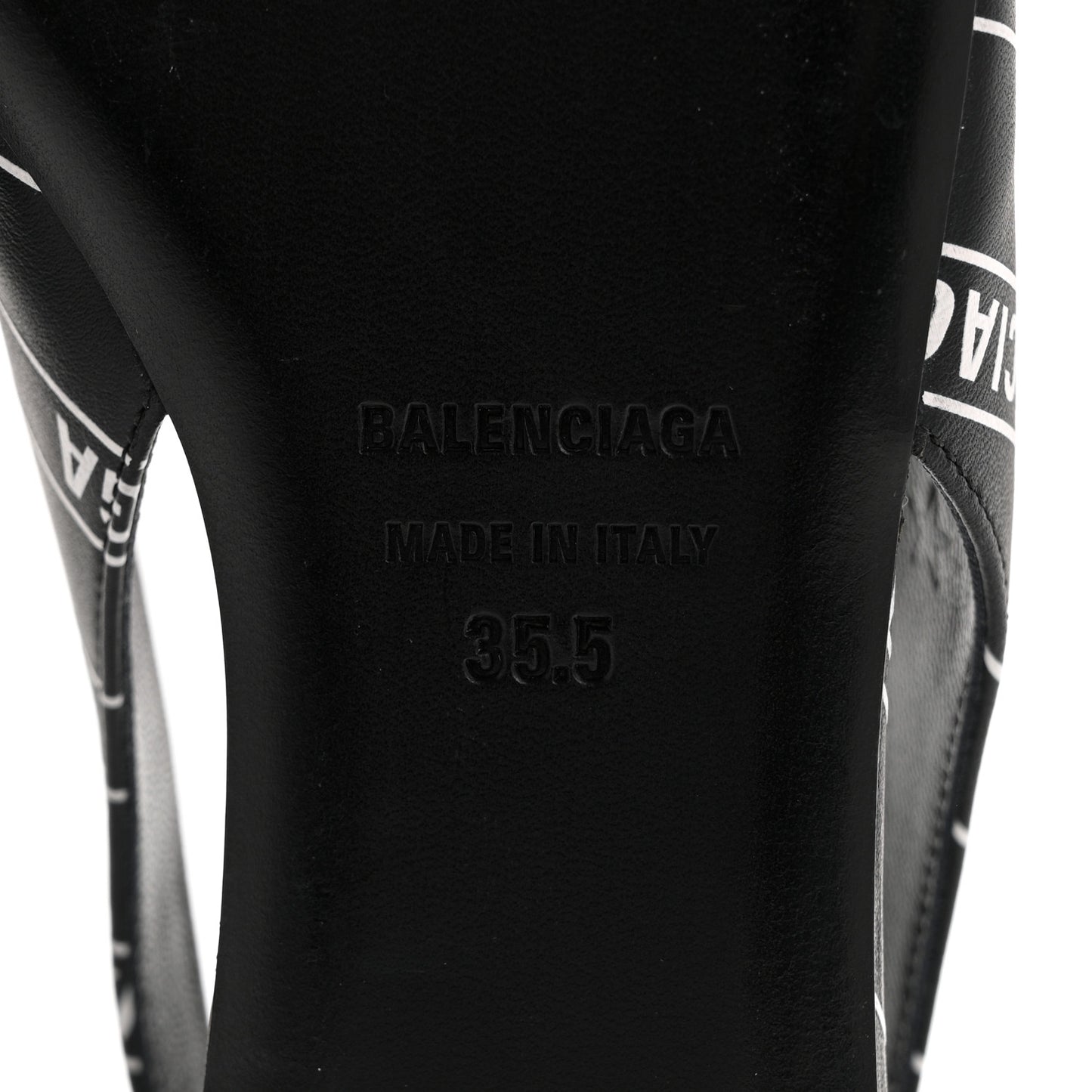 Calfskin Diagonal Allover Logo Print BB Knife Pointy Toe Slingback Flats 35.5 Black White