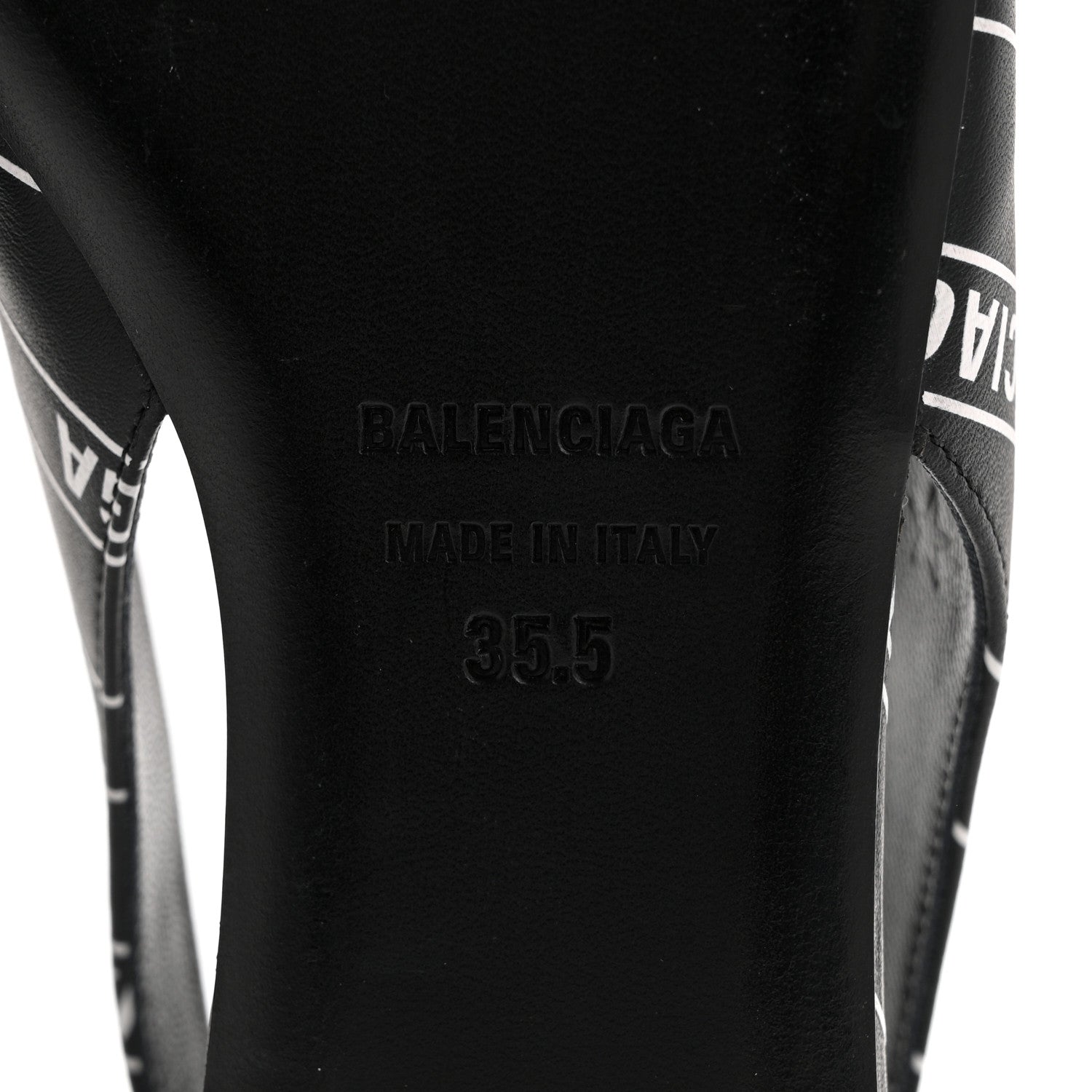 Balenciaga Calfskin Diagonal Allover Logo Print BB Knife Pointy Toe Slingback Flats 35.5 Black White 7 of 9
