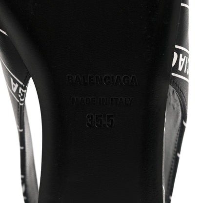 Balenciaga Calfskin Diagonal Allover Logo Print BB Knife Pointy Toe Slingback Flats 35.5 Black White 7 of 9
