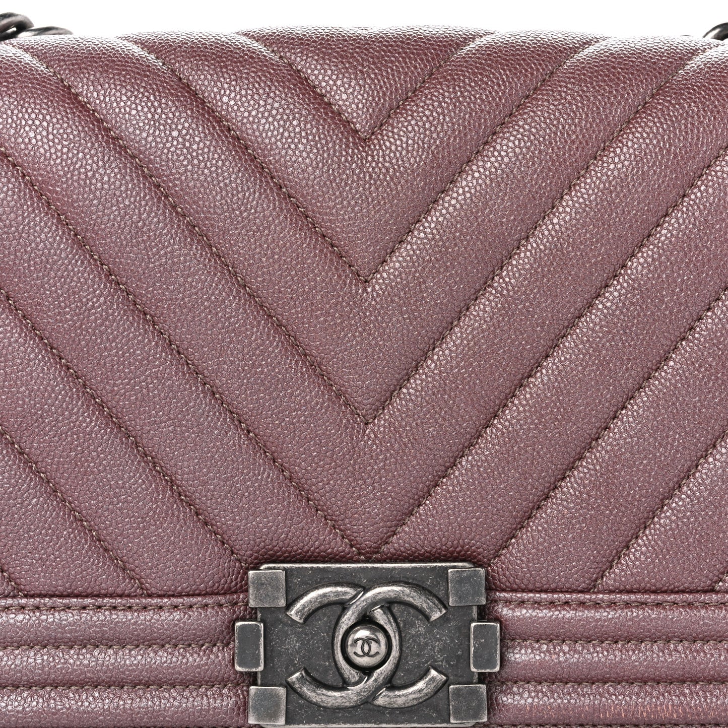Metallic Caviar Chevron Quilted Medium Boy Flap Dark Pink
