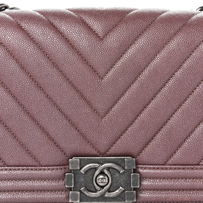 Chanel Metallic Caviar Chevron Quilted Medium Boy Flap Dark Pink 8 of 12