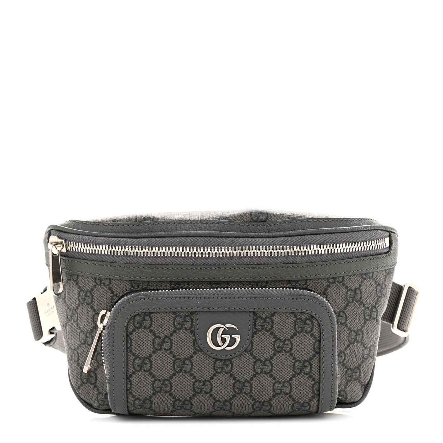 GG Supreme Monogram Textured Dollar Calfskin Ophidia Belt Bag Grey Black Graphite Grey