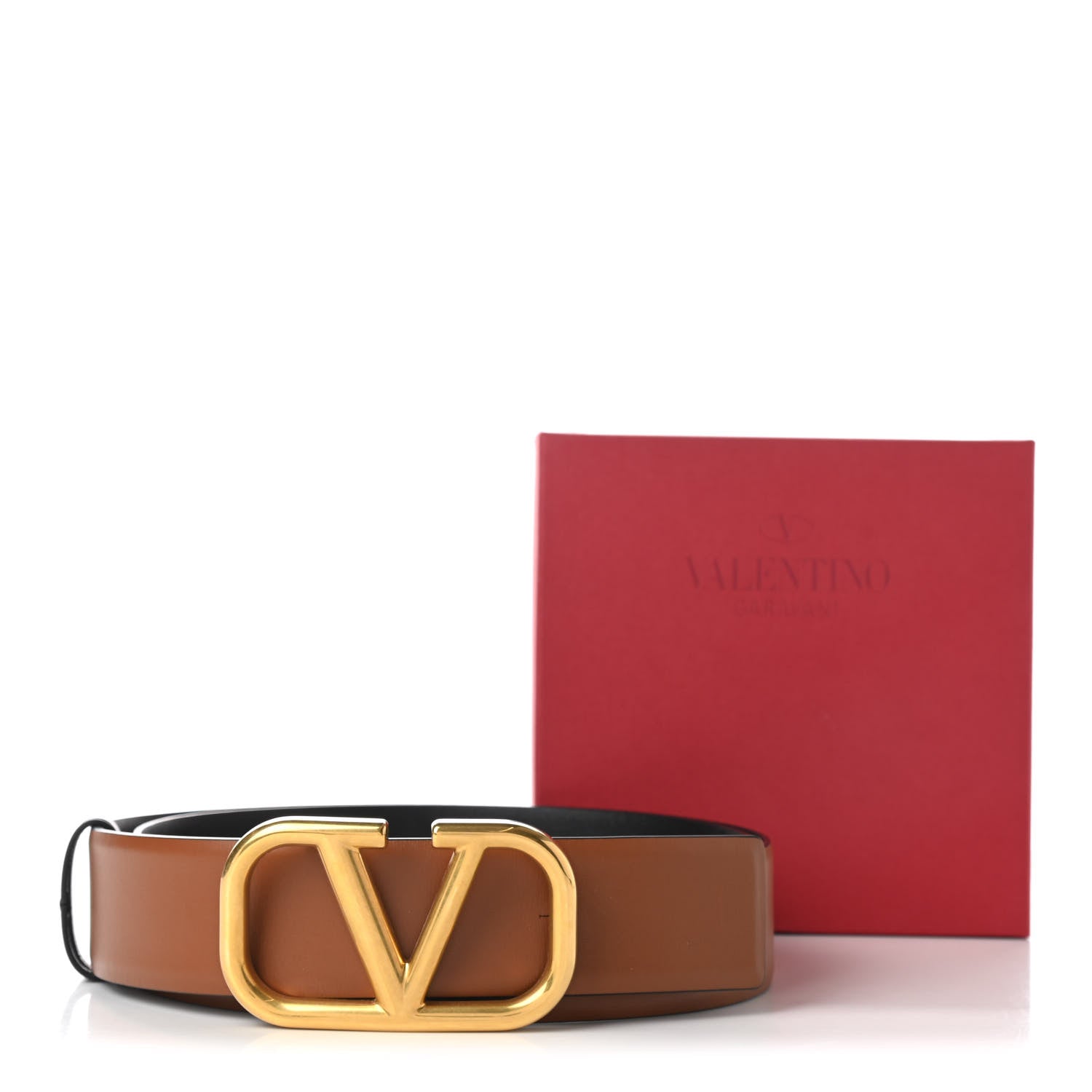 Valentino Garavani Glossy Calfskin VLogo Reversible Belt 90 36 Black Brown 6 of 6