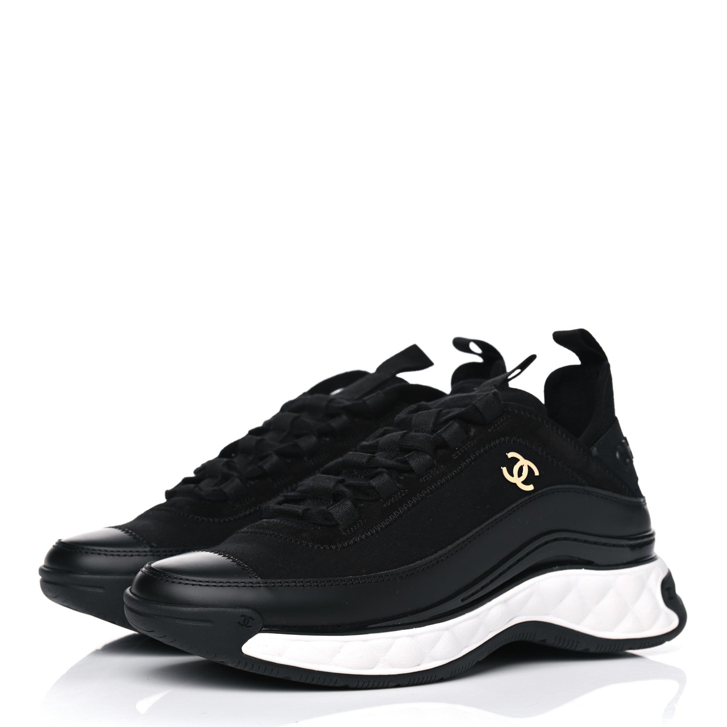 Chanel Velvet Calfskin Mixed Fibers CC Sneakers 36.5 Black 3 of 5