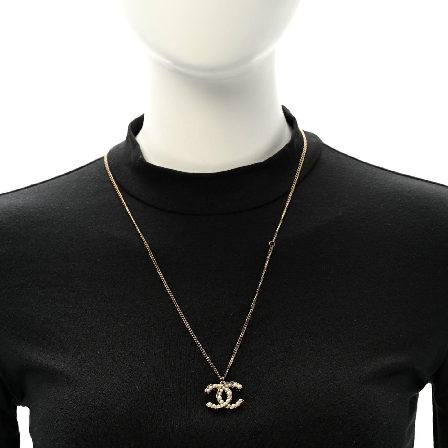 Pearl CC Pendant Necklace Light Gold