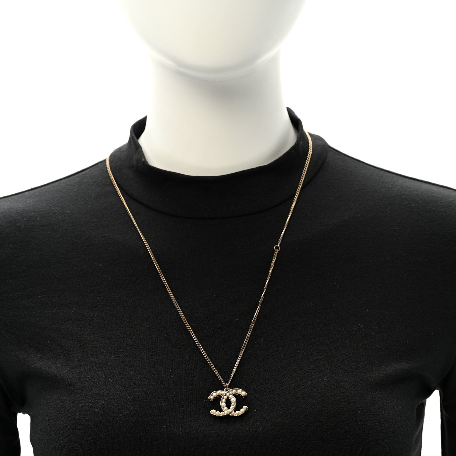 Chanel Pearl CC Pendant Necklace Light Gold 2 of 7