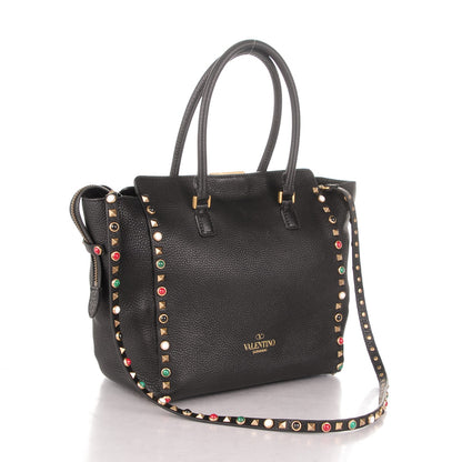 Valentino Garavani Pebbled Calfskin Rockstud Rolling Double Handle Tote Black 3 of 7