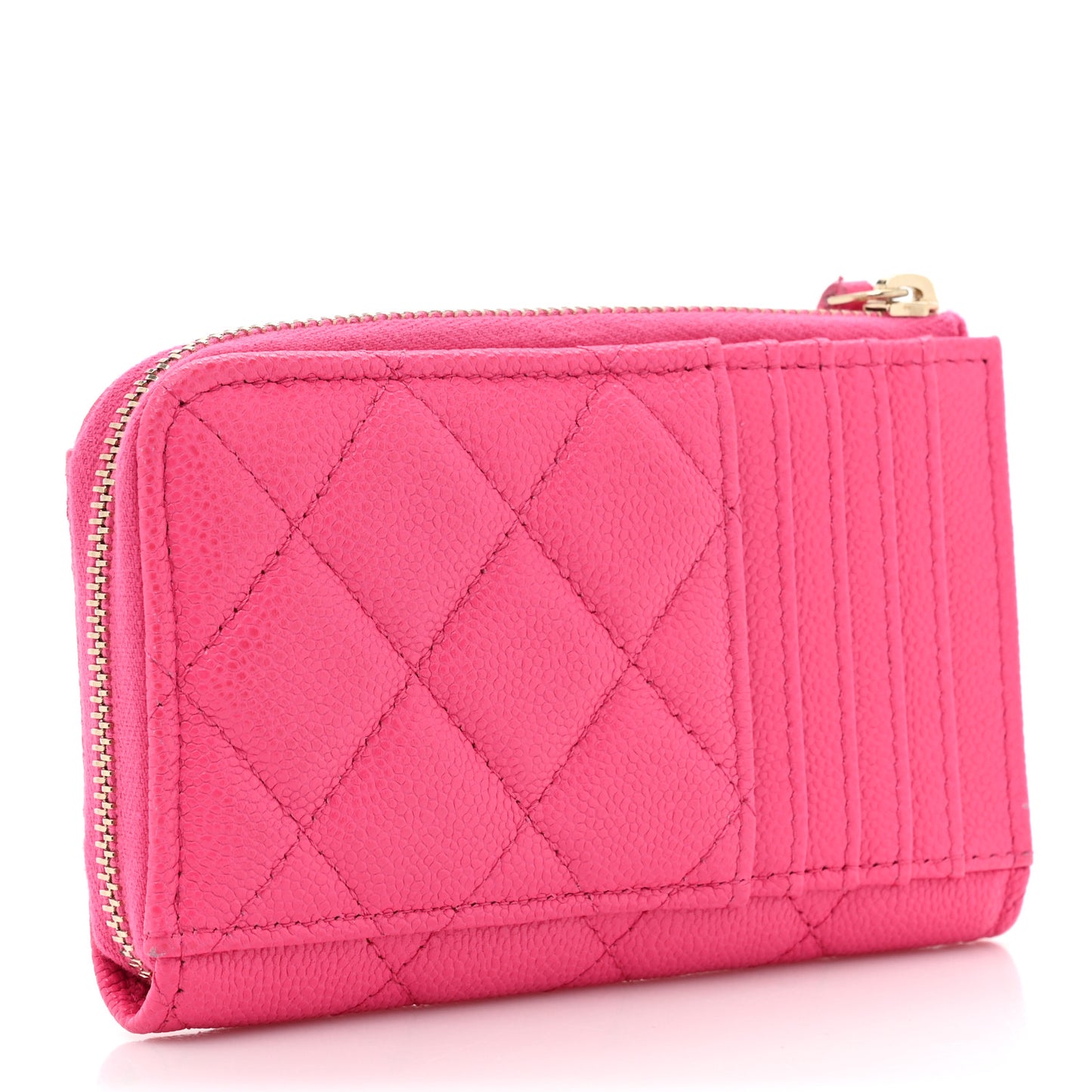 Caviar Quilted CC Zip Around Card Holder Pink