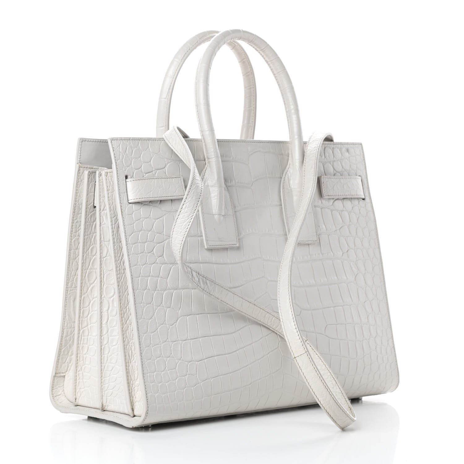 Saint Laurent Calfskin Crocodile Embossed Small Sac De Jour White Souffle 3 of 19
