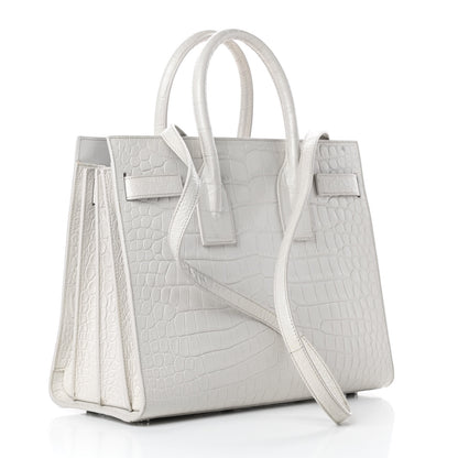 Saint Laurent Calfskin Crocodile Embossed Small Sac De Jour White Souffle 3 of 19