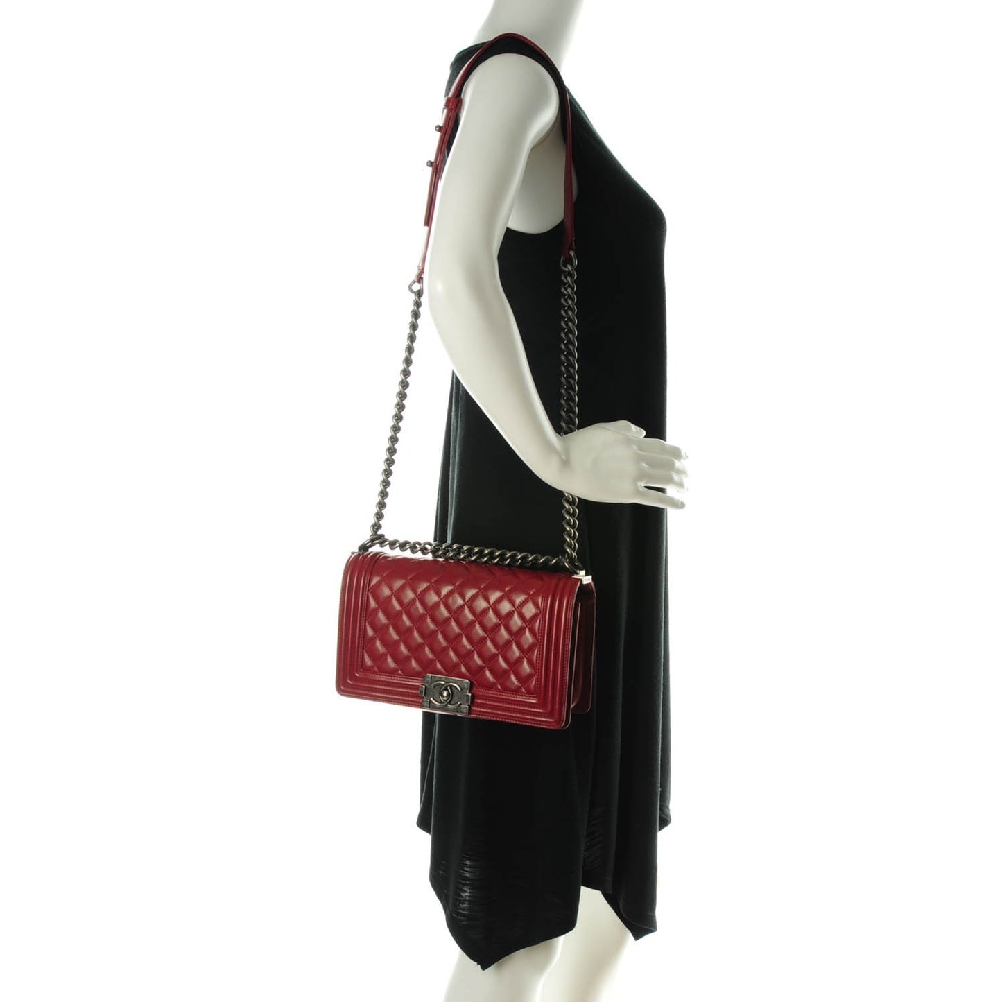 Lambskin Quilted Medium Boy Flap Dark Red