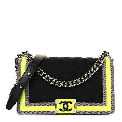Chanel Canvas Quilted Medium Fluo Boy Flap Black Grey Yellow 1 of 12