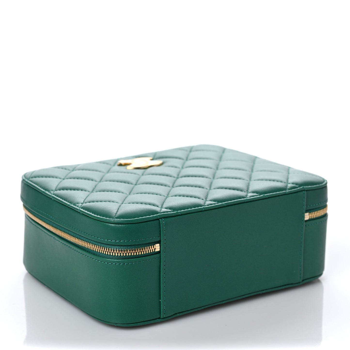 Lambskin Quilted Top Handle Vanity Case Green