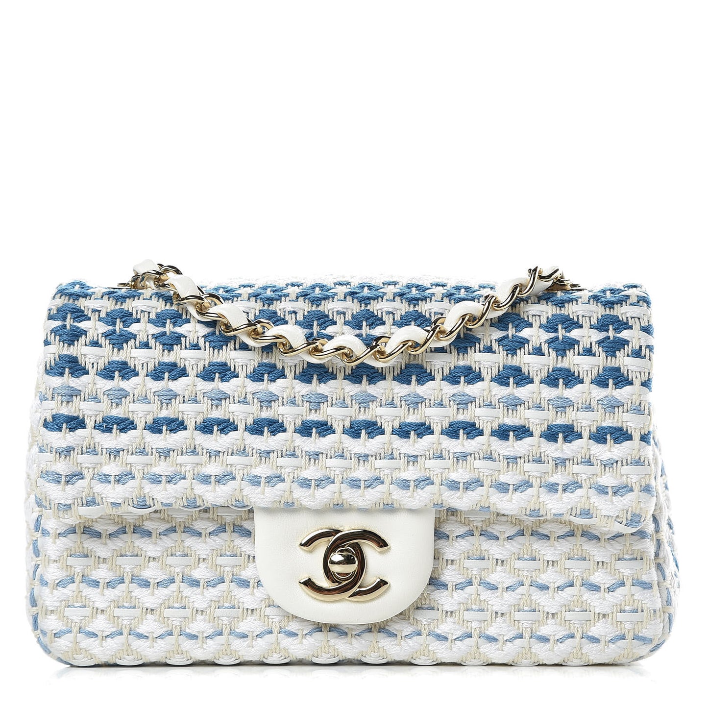 Lambskin Cotton Woven Mini Flap Blue White