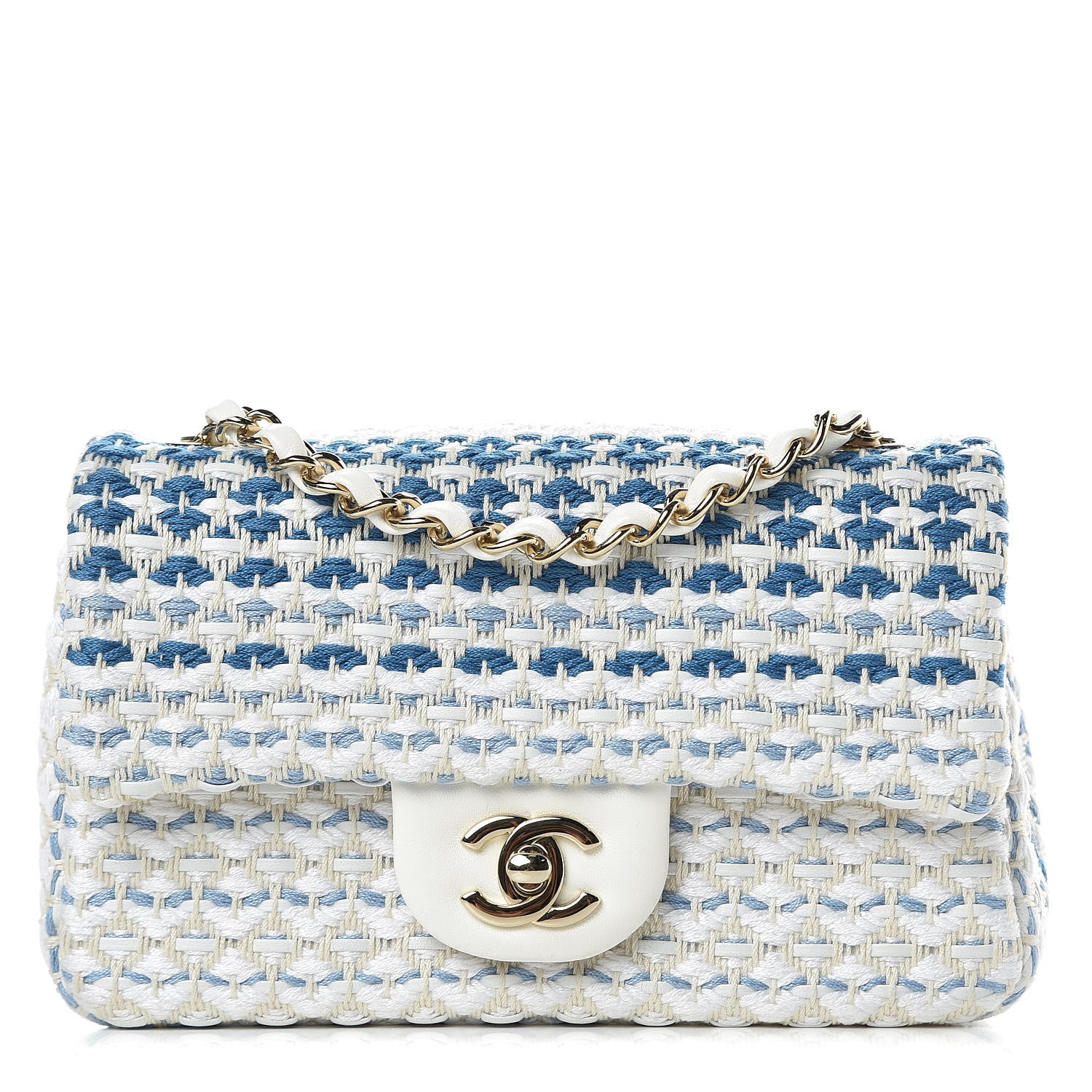 Chanel Lambskin Cotton Woven Mini Flap Blue White 1 of 7