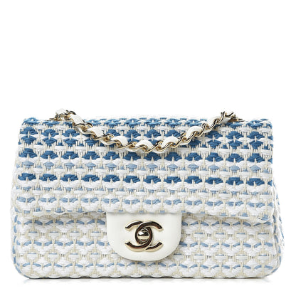 Chanel Lambskin Cotton Woven Mini Flap Blue White 1 of 7