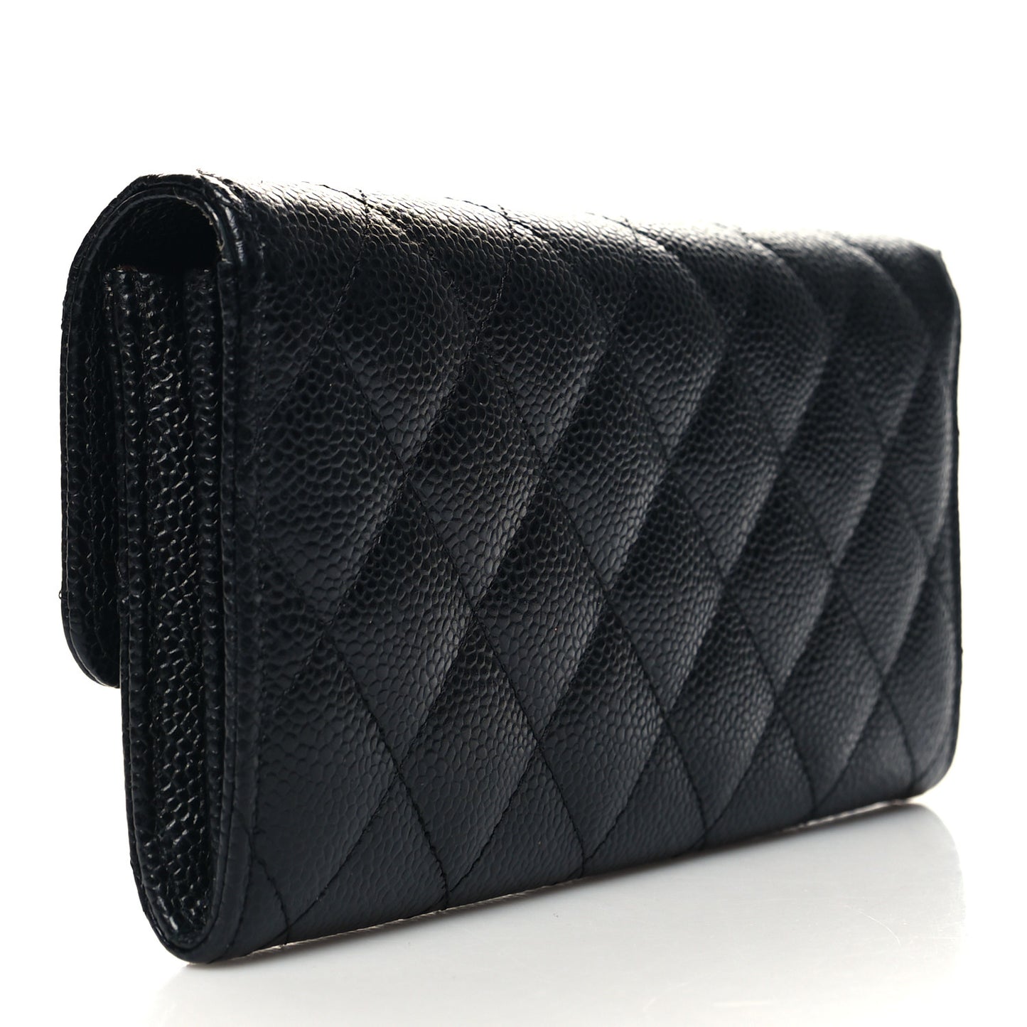 Caviar Quilted Long Flap Wallet Black