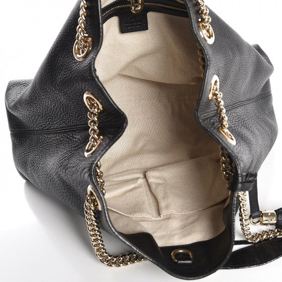 Pebbled Calfskin Medium Soho Chain Shoulder Bag Black