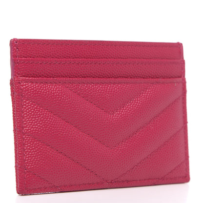 Saint Laurent Grain De Poudre Matelasse Chevron Monogram Credit Card Case Fresh Fuxia 3 of 10