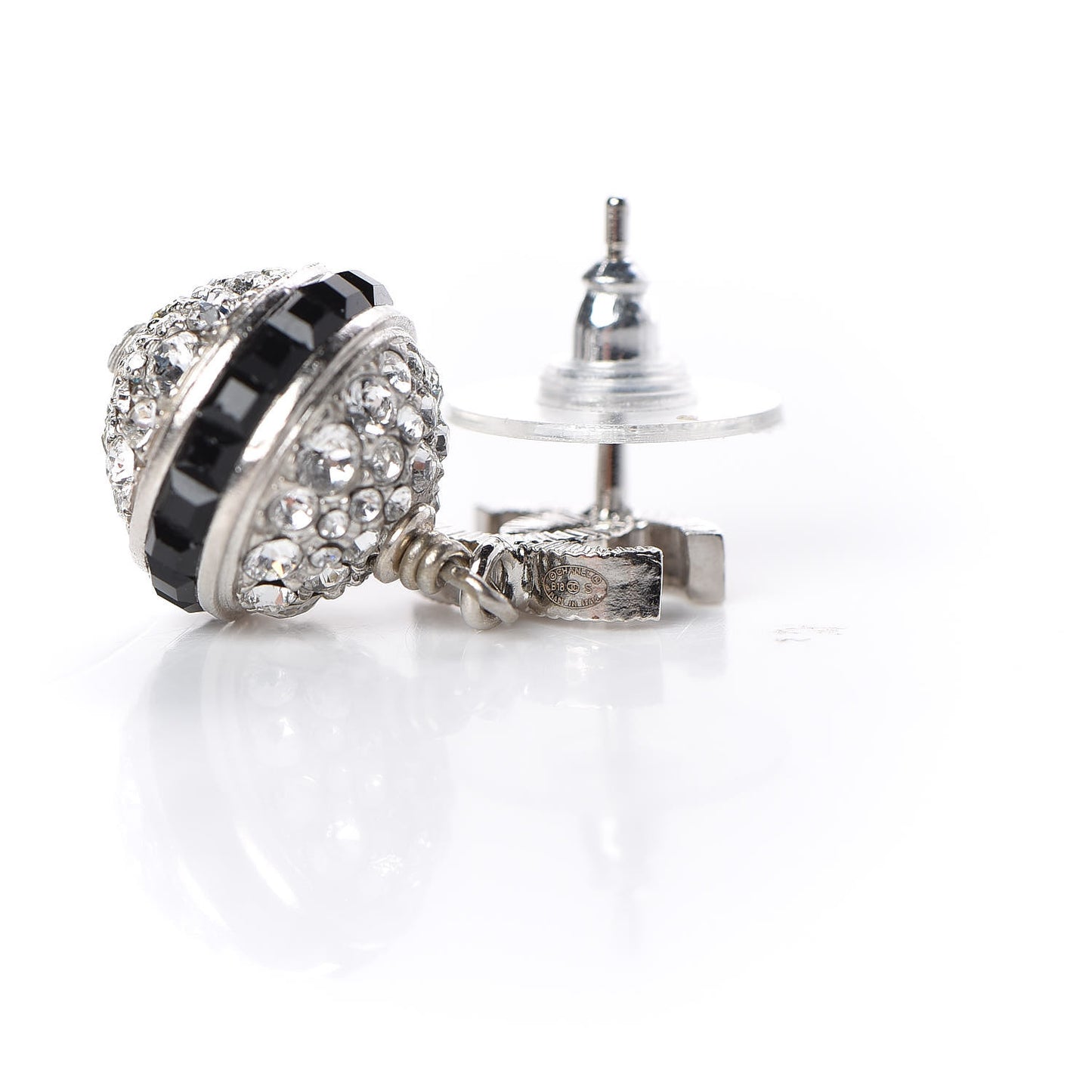 Crystal CC Drop Earrings Black Silver