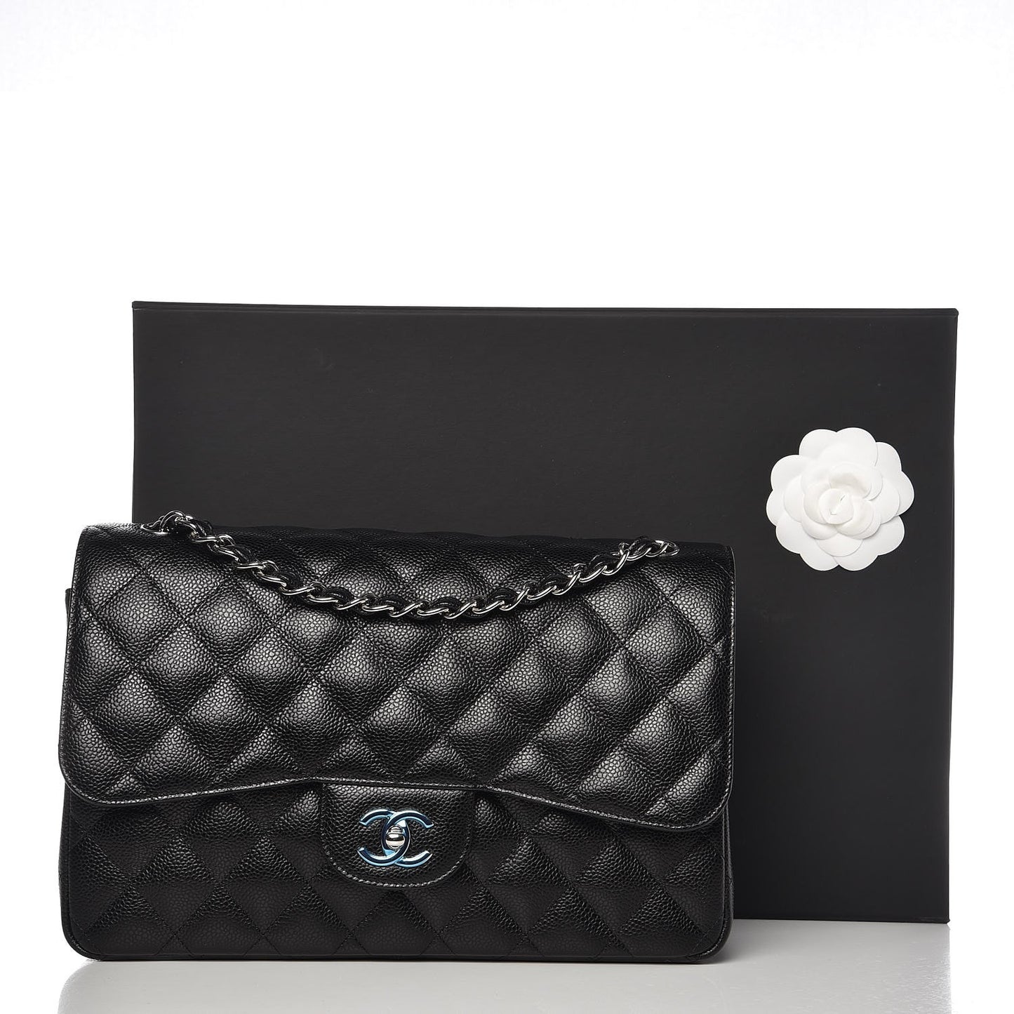 Caviar Quilted Jumbo Double Flap Black