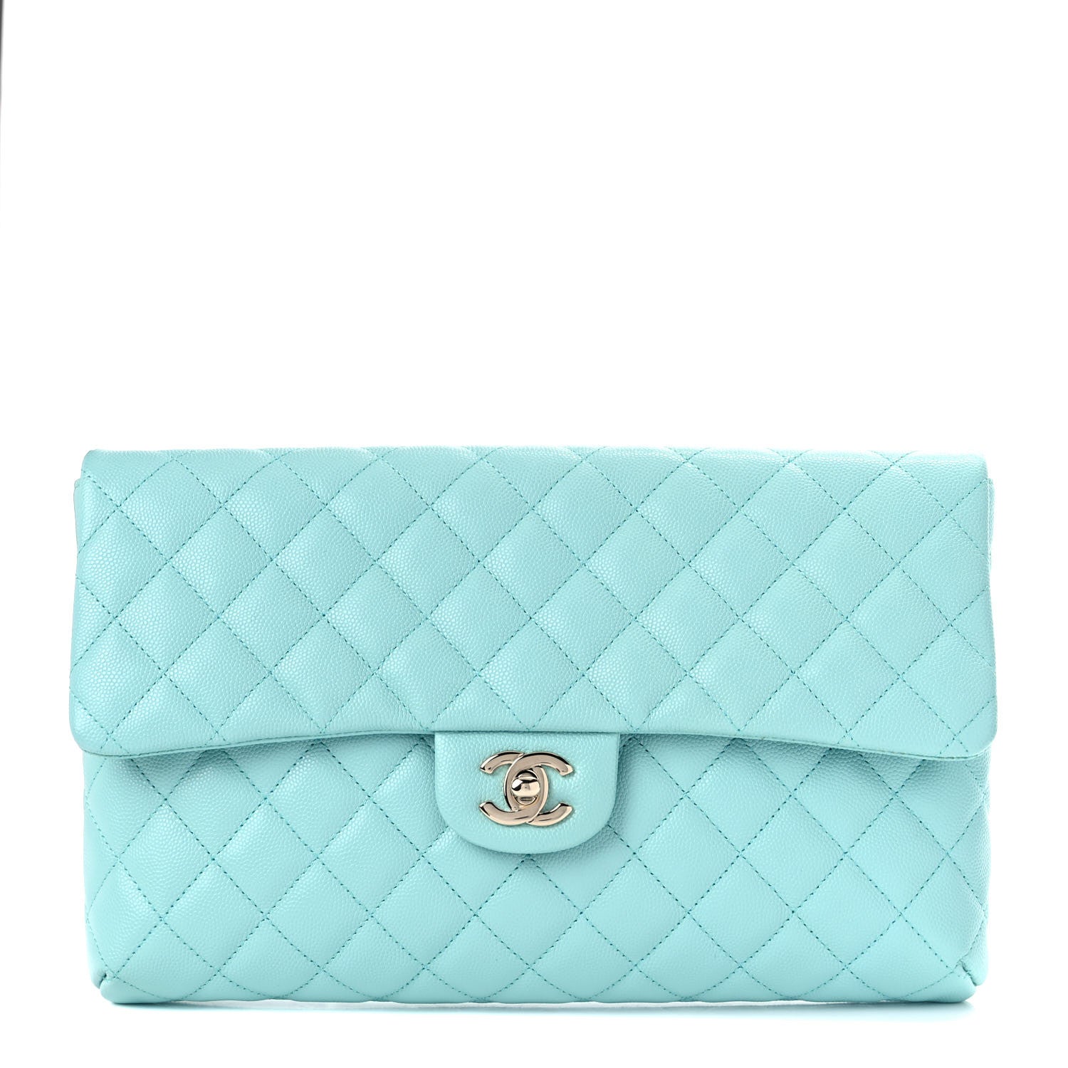 Chanel Caviar Quilted Flap Clutch Light Blue 1 of 10