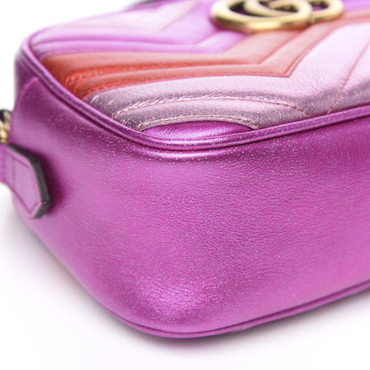 Gucci Laminated Nappa Matelasse Small GG Marmont Chain Shoulder Bag Fuxia Rosso Rosa 9 of 11