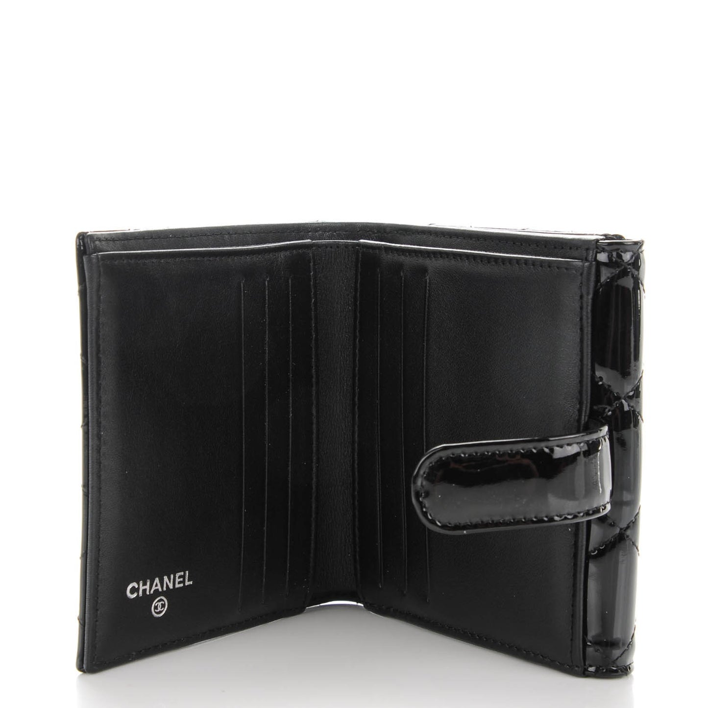 Patent Quilted Compact French Flap Wallet Black