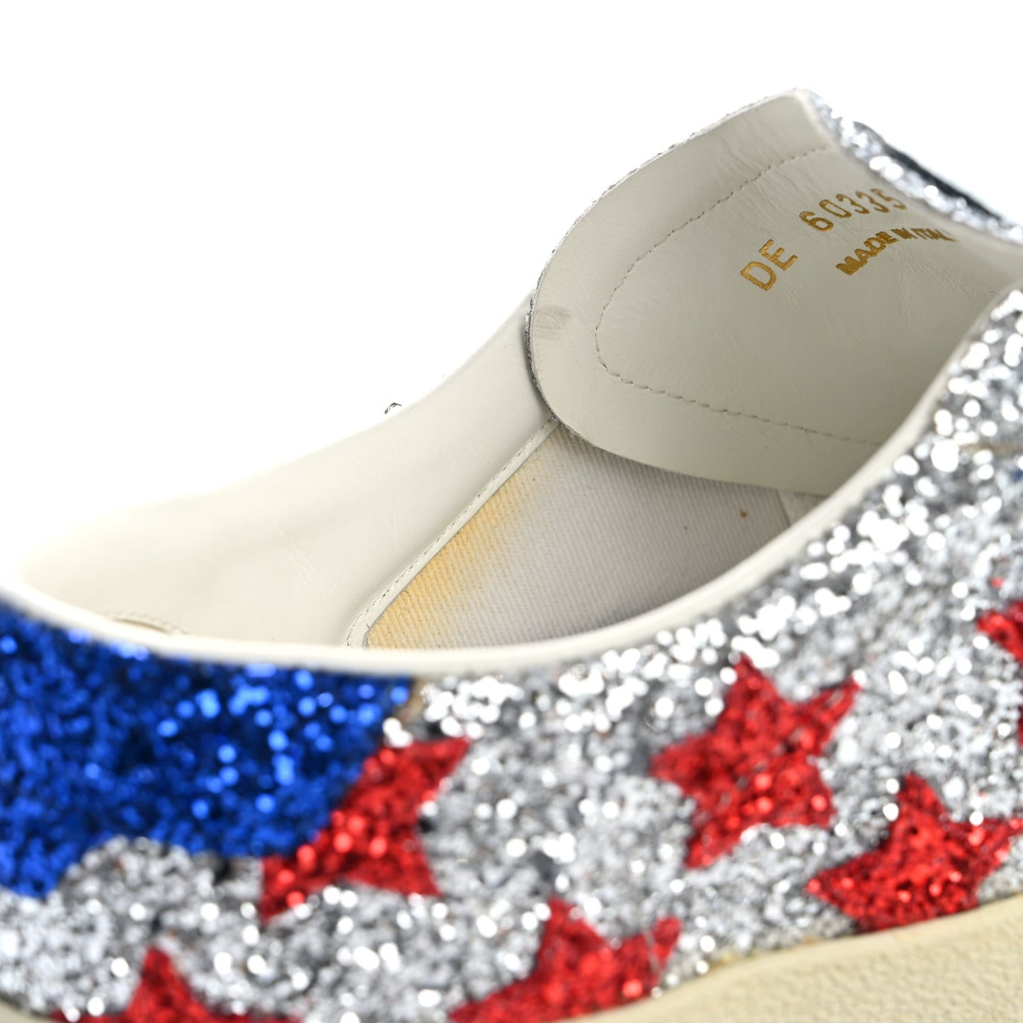Calfskin Glitter Star Court Sneakers 40 Silver Red