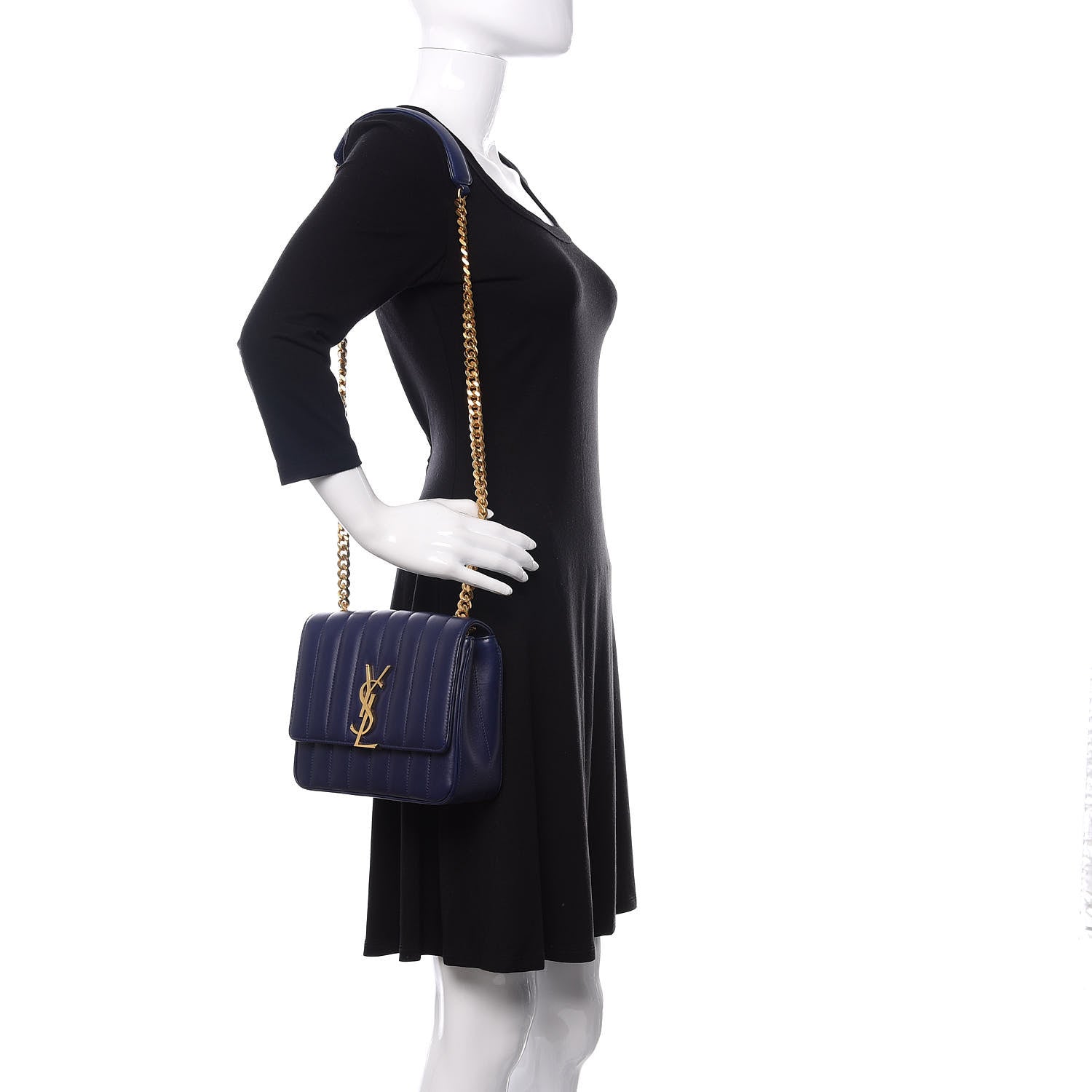 Saint Laurent Lambskin Matelasse Monogram Medium Vicky Chain Bag Blue 2 of 9