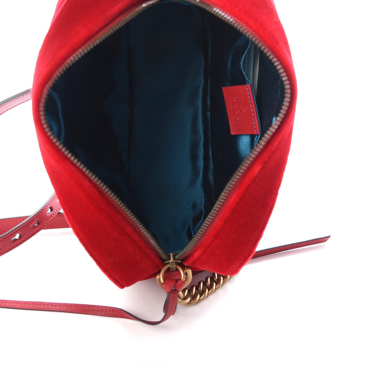 Velvet Matelasse Small GG Marmont Chain Shoulder Bag Hibiscus Red
