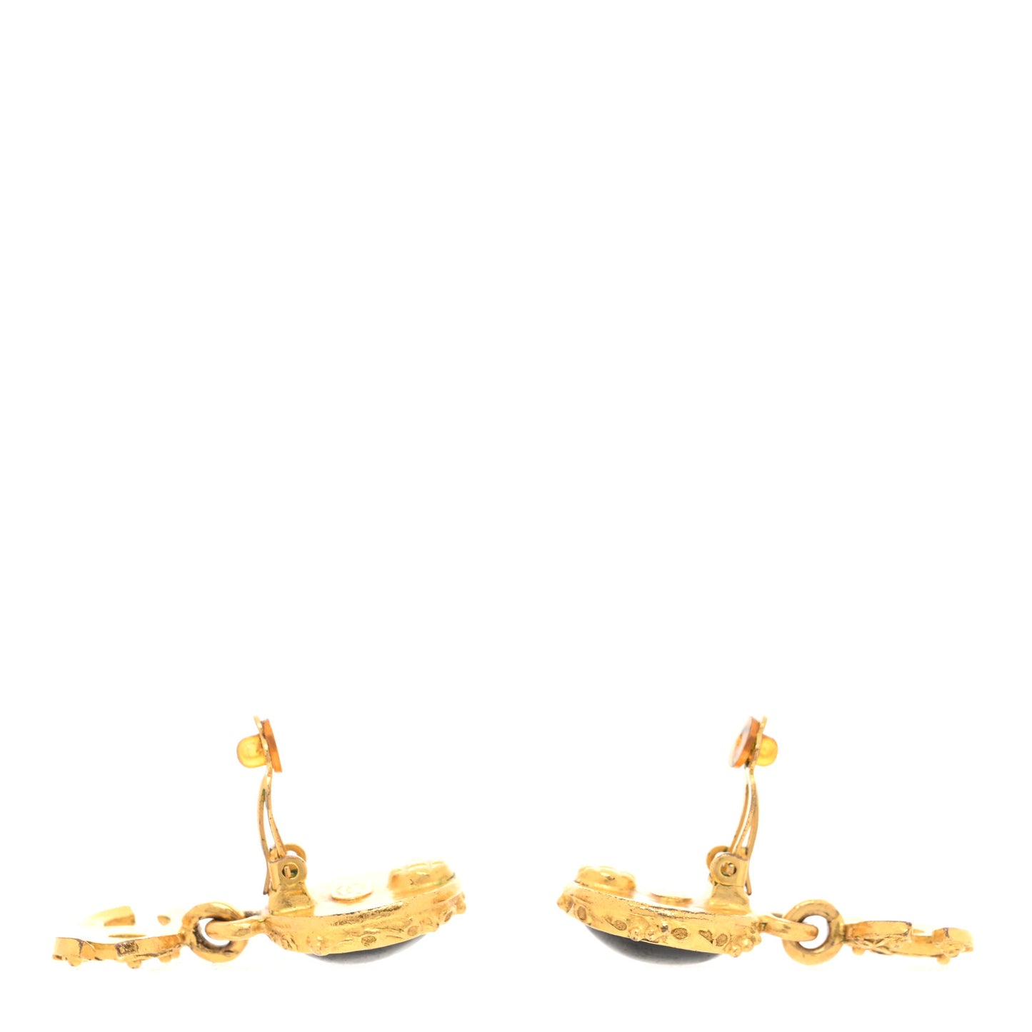 Resin CC Drop Clip On Earrings Gold Black