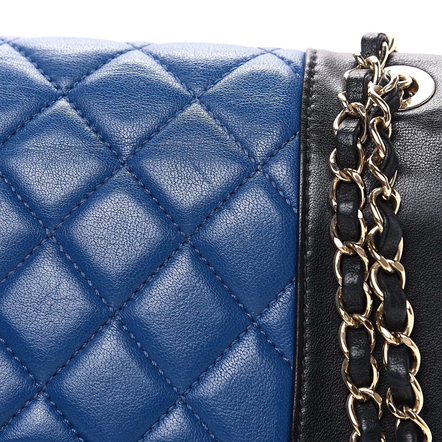 Chanel Sheepskin Quilted Vintage Mademoiselle Flap Blue Black 11 of 17