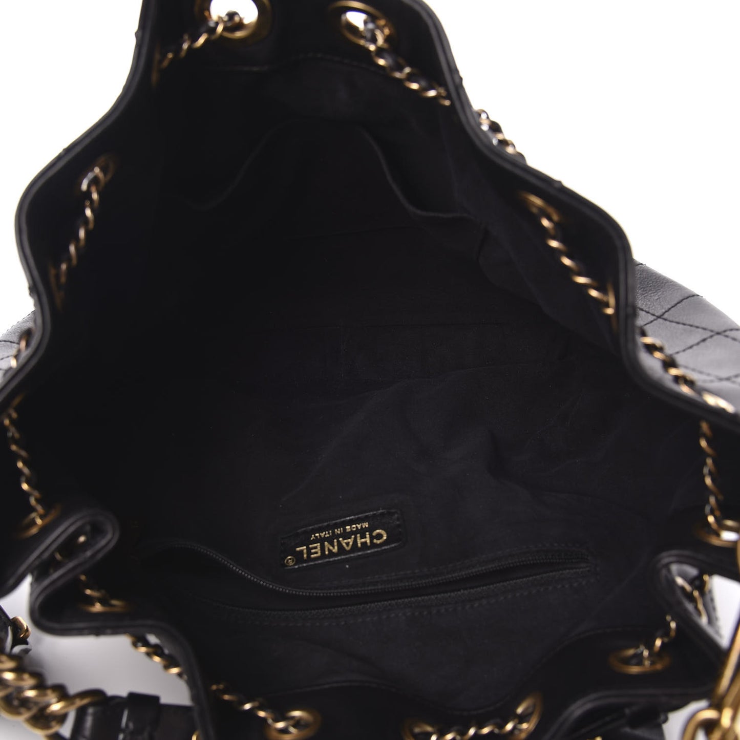 Calfskin Stitched Small Paris Rome Drawstring CC Bag Black