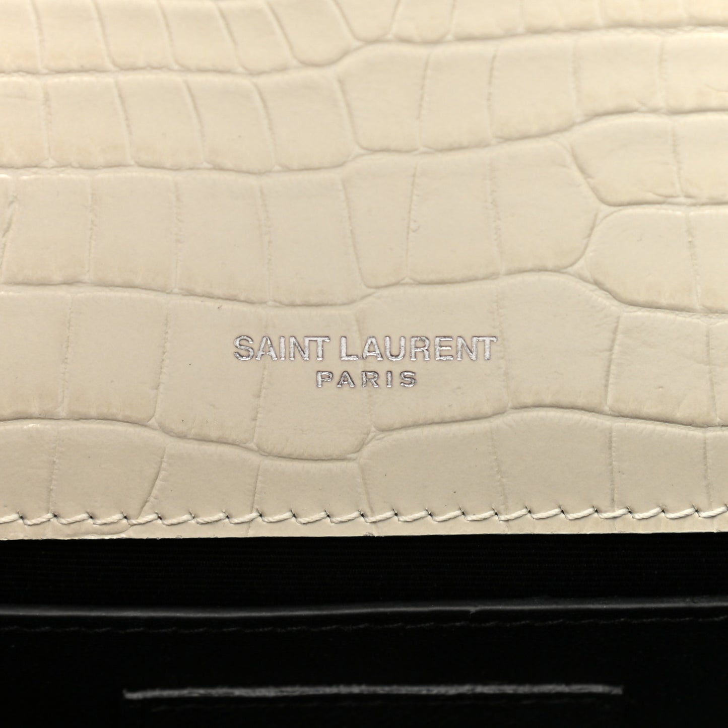 Calfskin Crocodile Embossed Small Classic Monogram Kate Tassel Satchel Blanc Vintage