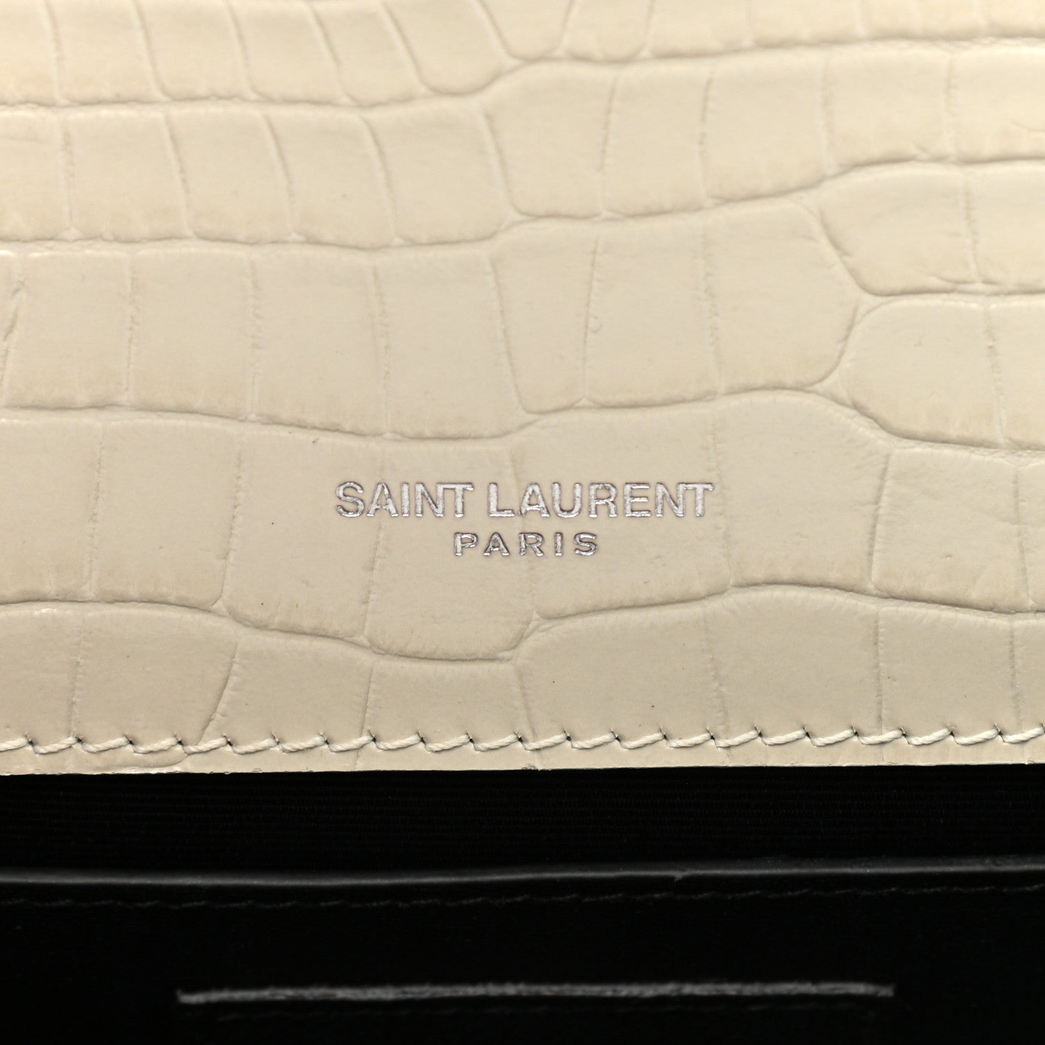 Saint Laurent Calfskin Crocodile Embossed Small Classic Monogram Kate Tassel Satchel Blanc Vintage 6 of 10
