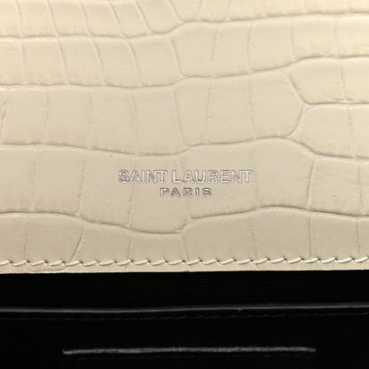 Saint Laurent Calfskin Crocodile Embossed Small Classic Monogram Kate Tassel Satchel Blanc Vintage 6 of 10