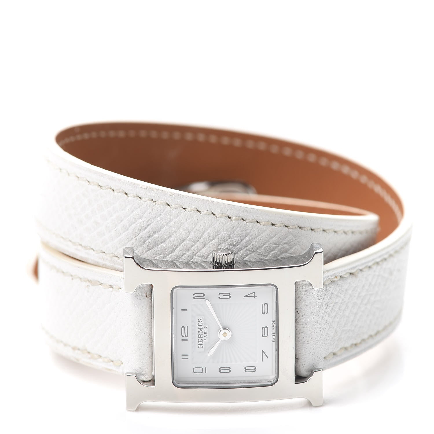 Hermes Stainless Steel Epsom 21mm Heure H Hour Double Tour Quartz Watch Blanc 2 of 5