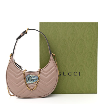 Gucci Calfskin Matelasse Chevron Mini GG Marmont Half Moon Hobo Porcelain Rose 13 of 13