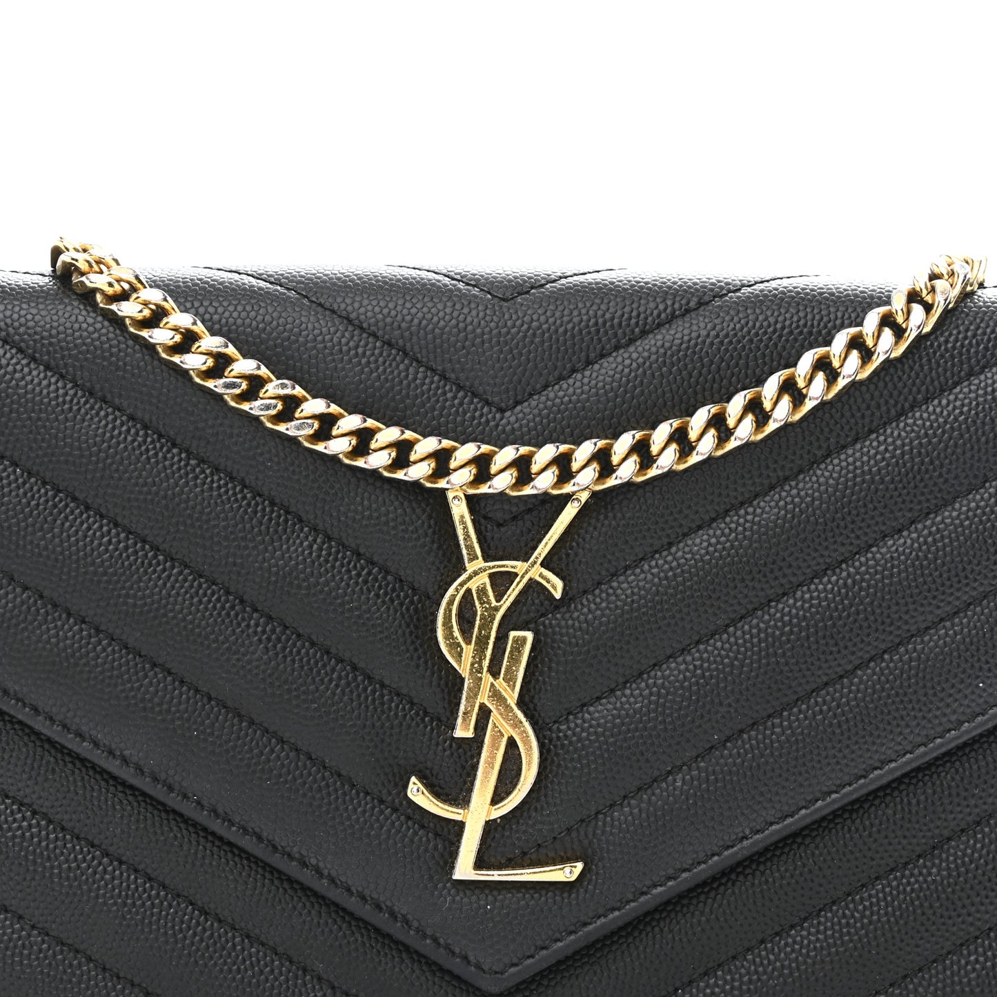 Grain De Poudre Matelasse Chevron Monogram Chain Wallet Black