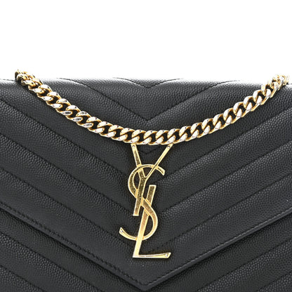 Saint Laurent Grain De Poudre Matelasse Chevron Monogram Chain Wallet Black 9 of 12