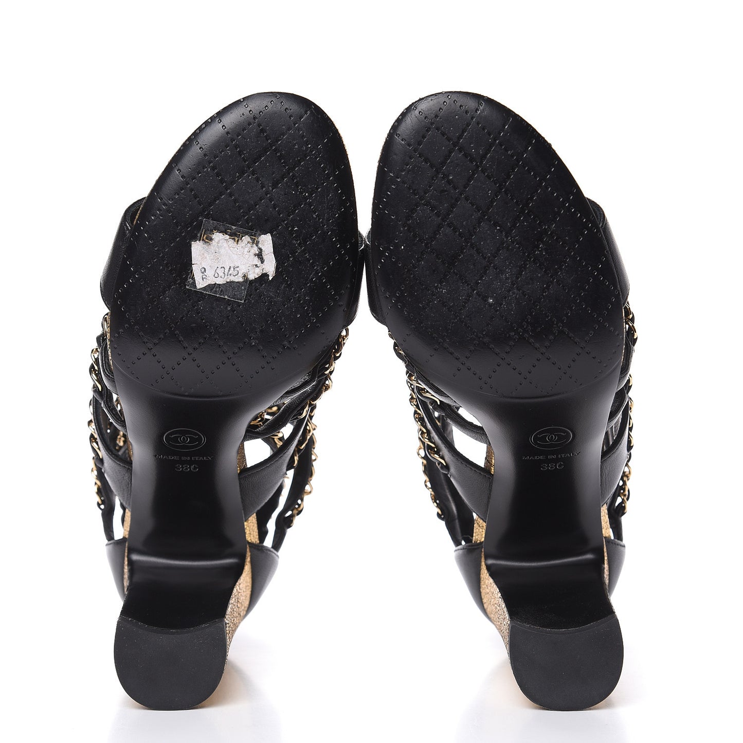 Lambskin Gladiator Chain Sandals 38 Black Gold