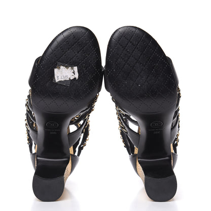 Chanel Lambskin Gladiator Chain Sandals 38 Black Gold 5 of 11