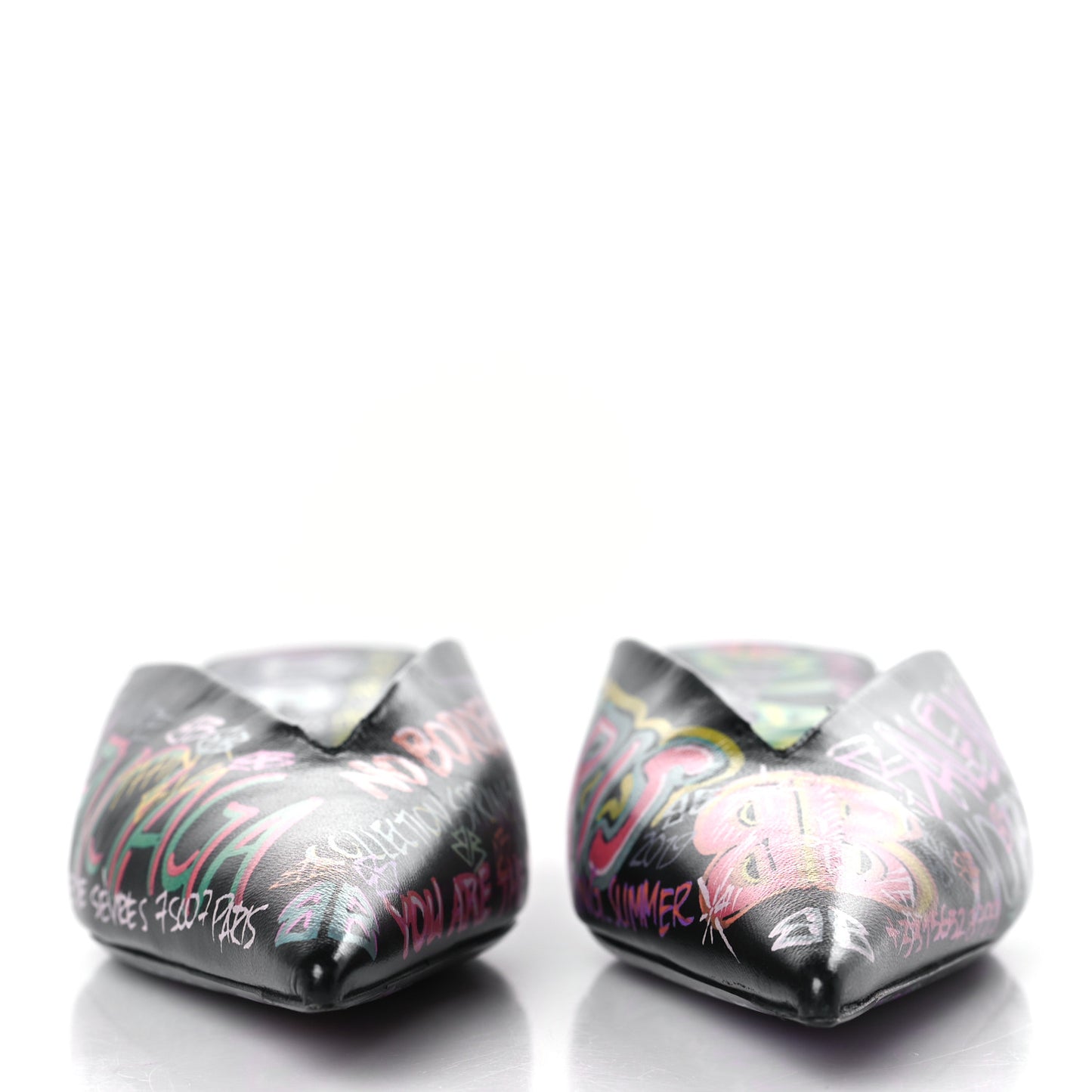 Chevre Classic Graffiti Pointed Toe Knife Mules 37 Black Multicolor