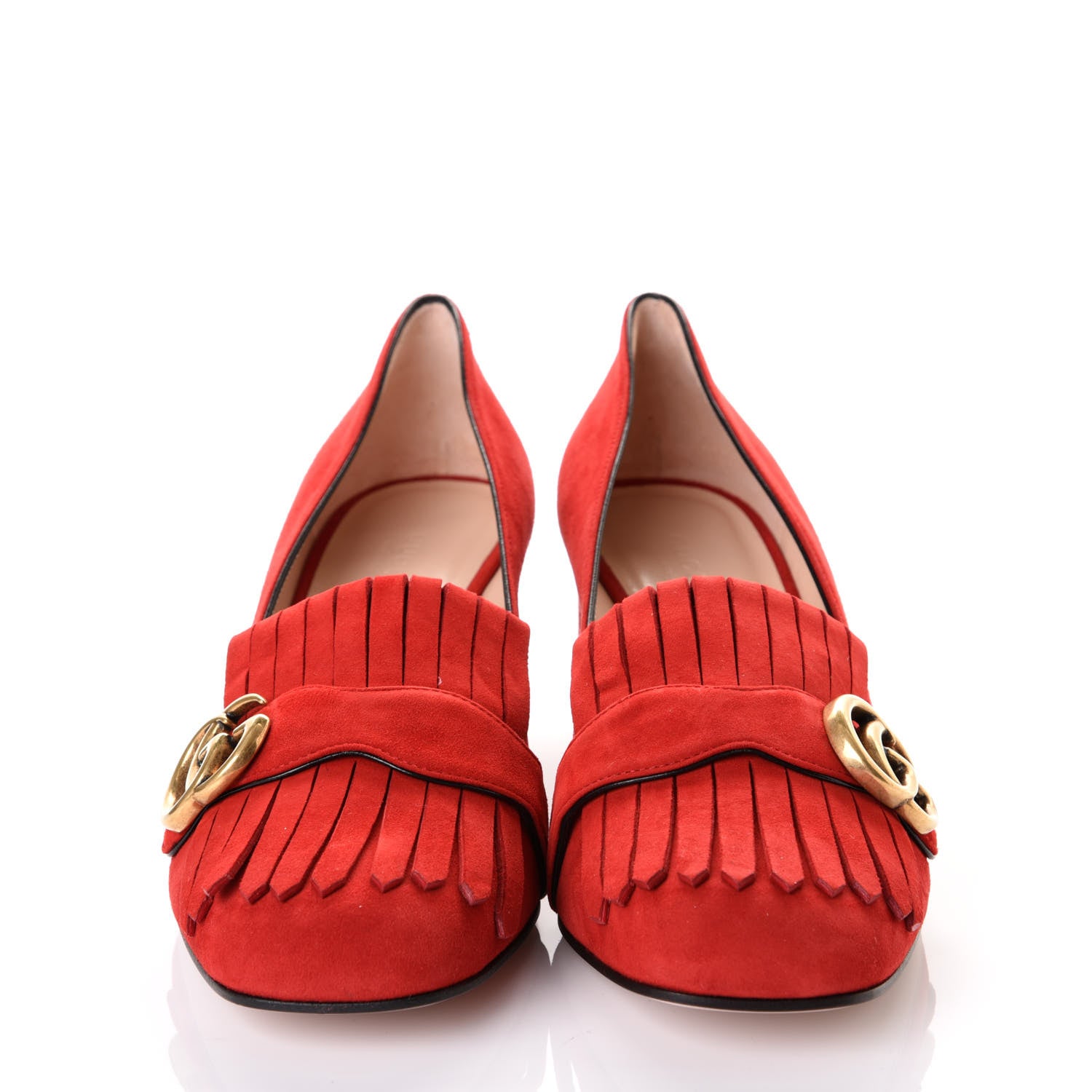 Gucci Kid Scamosciato GG Marmont Fringe 50mm Loafer Pumps 40.5 Vulcanic Red 3 of 10