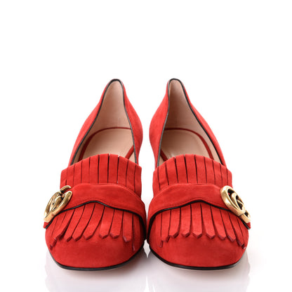 Gucci Kid Scamosciato GG Marmont Fringe 50mm Loafer Pumps 40.5 Vulcanic Red 3 of 10